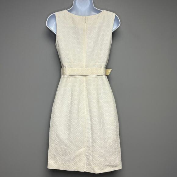 Banana Republic Retro LWD Belted Lined Embossed White Bridal Sheath Dress Sz 0 - Picture 3 of 5